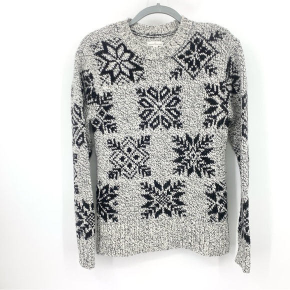 LL Bean Signature Women Size Small Sweater Pullover Top Gray Black Fair Isle - Picture 1 of 8